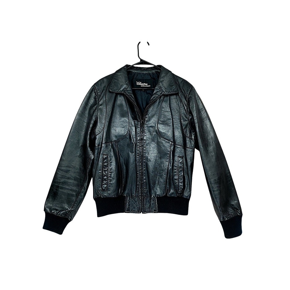 Wilsons Leather Bomber Jacket 42 Mens Black Biker Moto Punk Goth Vtg Coat Grunge